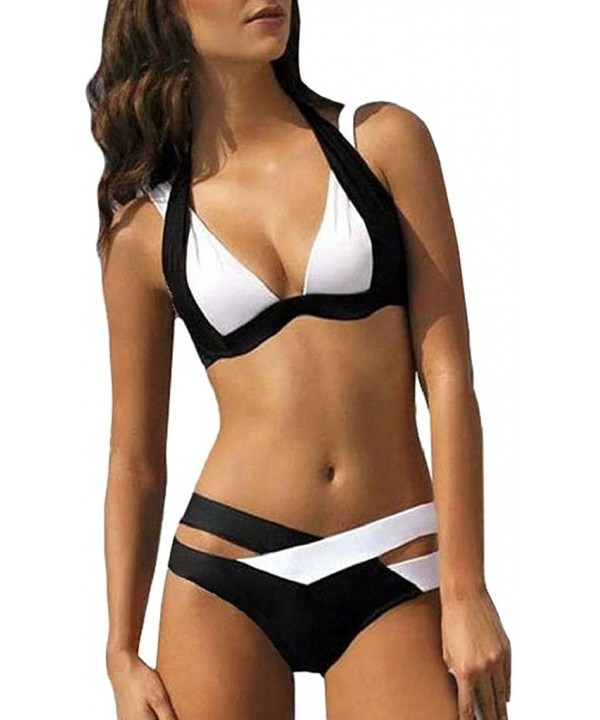 Women 2PCS Bikini Sexy Padded Push-up Thong Bandage Swimsuits Bathing Set - Black - CL18GE2SO9S $13.16-Sets