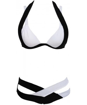 Women 2PCS Bikini Sexy Padded Push-up Thong Bandage Swimsuits Bathing Set - Black - CL18GE2SO9S $13.16-Sets