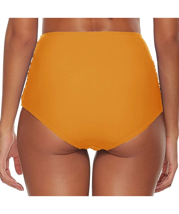 Women Vintage High Waist Bikini Bottom Ruched Tummy Control Swim Bottoms - Yellow - C8192E5INOZ $13.20-Bottoms