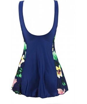 Women's Plus Size One Piece Swimdress Skirted Swimsuit Bathing Suits - Navy/Lily - CD17AA8OSIC $27.20-One-Pieces