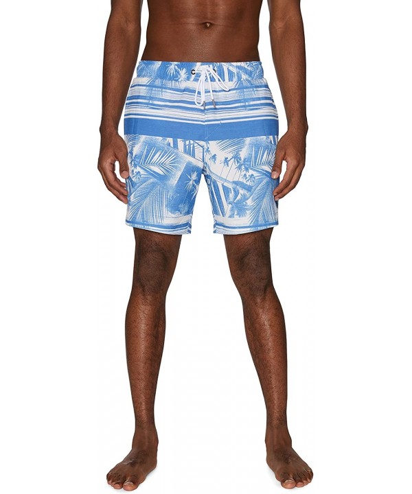 Men's 7" Palm Print Volley Swim Trunks - Blue - CW193O5ZXCZ $20.37-Trunks