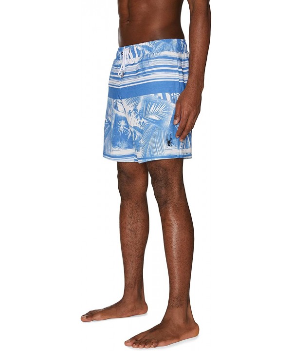 Men's 7" Palm Print Volley Swim Trunks - Blue - CW193O5ZXCZ $20.37-Trunks