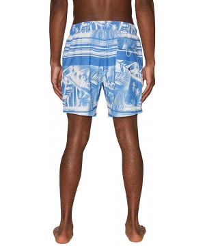 Men's 7" Palm Print Volley Swim Trunks - Blue - CW193O5ZXCZ $20.37-Trunks