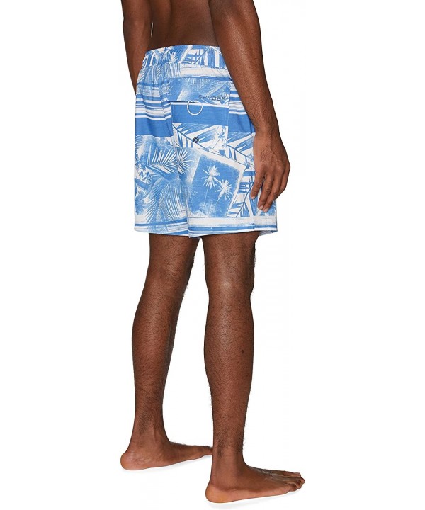 Men's 7" Palm Print Volley Swim Trunks - Blue - CW193O5ZXCZ $20.37-Trunks