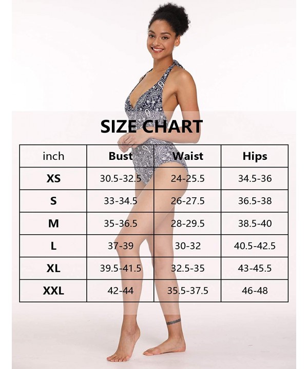 Women's One Piece Athletic Swimsuit with Adjustable Strap Ruched Haltter Swimwear Bathing Suit Coverups A paisley - C91976Z65...