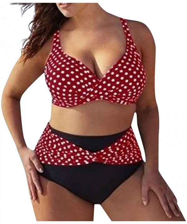 Plus Size Swimsuits for Women Two Piece Tummy Control High Waisted Ploka Dot Bathing Suits Tankini Bikini Set Red - C81947YGE...