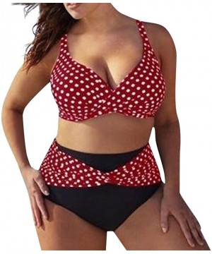 Plus Size Swimsuits for Women Two Piece Tummy Control High Waisted Ploka Dot Bathing Suits Tankini Bikini Set Red - C81947YGE...