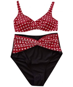 Plus Size Swimsuits for Women Two Piece Tummy Control High Waisted Ploka Dot Bathing Suits Tankini Bikini Set Red - C81947YGE...