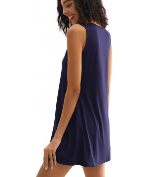 Women's Sleeveless Casual Swing T-Shirt Dress Beach Cover Up Plain Tank Dress with Pockets - Round Neck-navy Blue - CH18XW8NN...