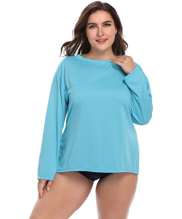 Women Plus Size Long Sleeve Rash Guard UV Protection Swim Shirt Swimwear - Blue - CQ18E5GEDAI $23.94-Rash Guards