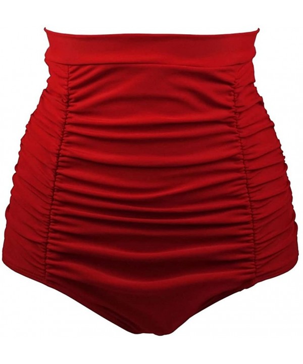 Women's Solid Ruched Tummy Control High Waisted Bikini Tankini Bottom Swim Brief - Red - CV18D43O734 $17.67-Bottoms