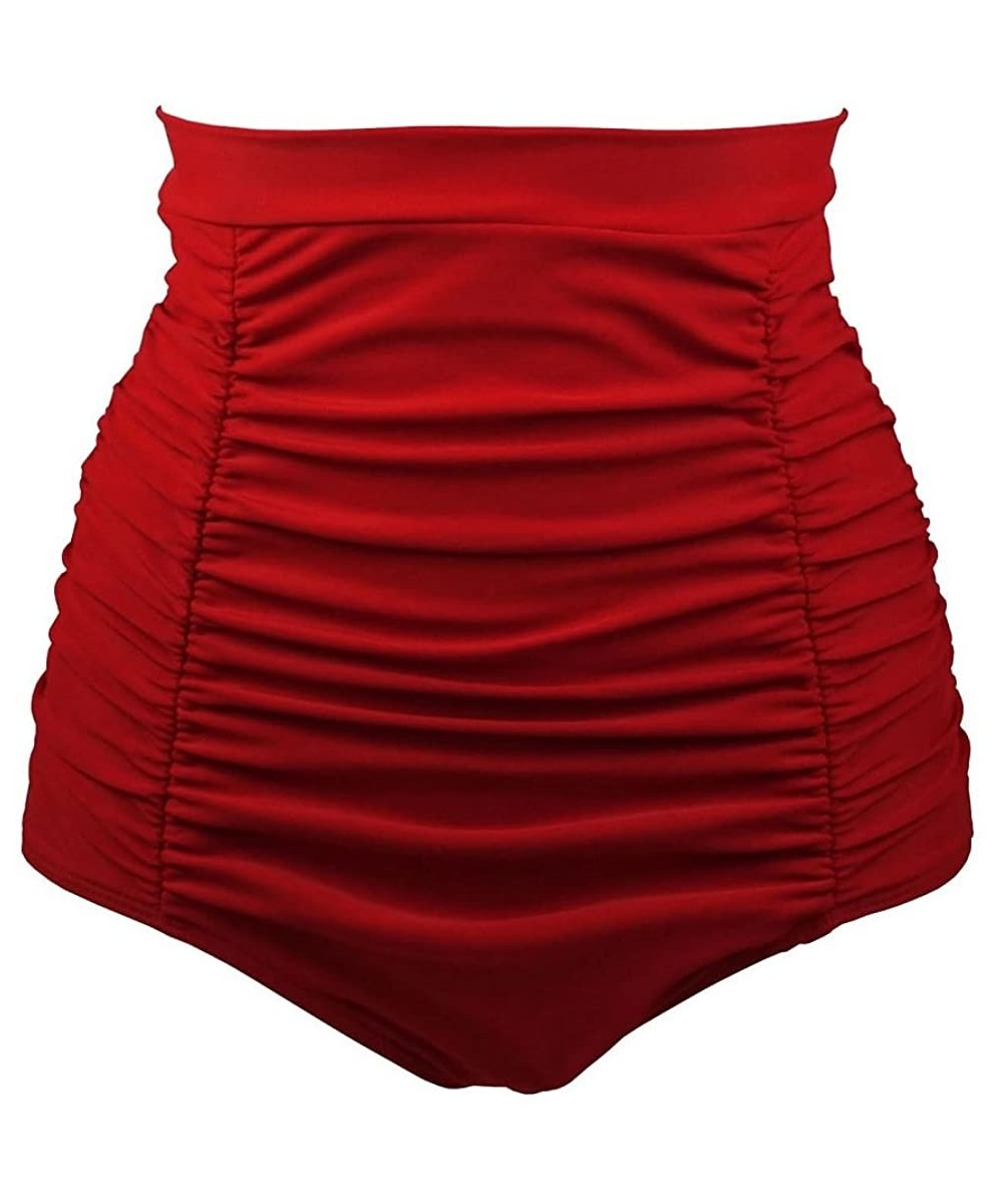 Women's Solid Ruched Tummy Control High Waisted Bikini Tankini Bottom Swim Brief - Red - CV18D43O734 $17.67-Bottoms