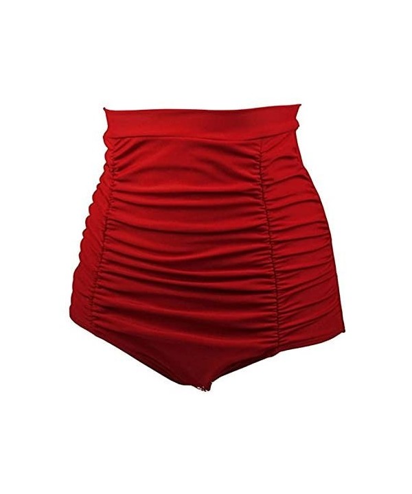 Women's Solid Ruched Tummy Control High Waisted Bikini Tankini Bottom Swim Brief - Red - CV18D43O734 $17.67-Bottoms