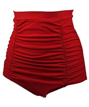 Women's Solid Ruched Tummy Control High Waisted Bikini Tankini Bottom Swim Brief - Red - CV18D43O734 $17.67-Bottoms