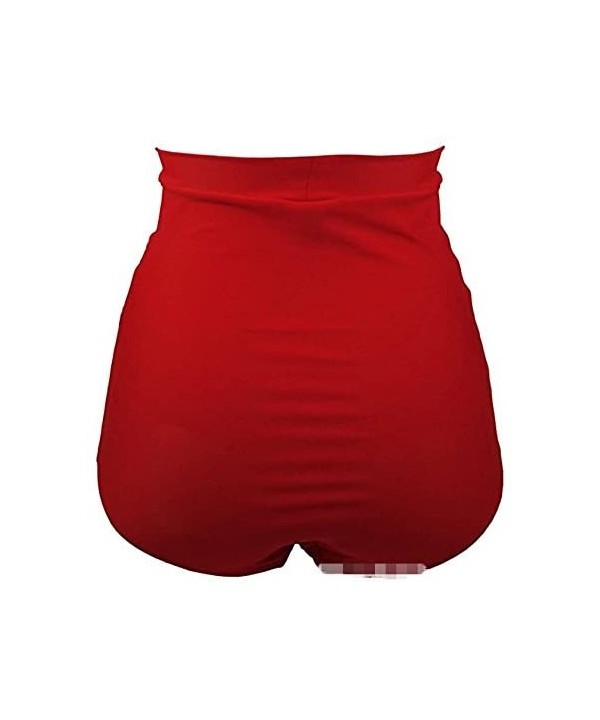 Women's Solid Ruched Tummy Control High Waisted Bikini Tankini Bottom Swim Brief - Red - CV18D43O734 $17.67-Bottoms