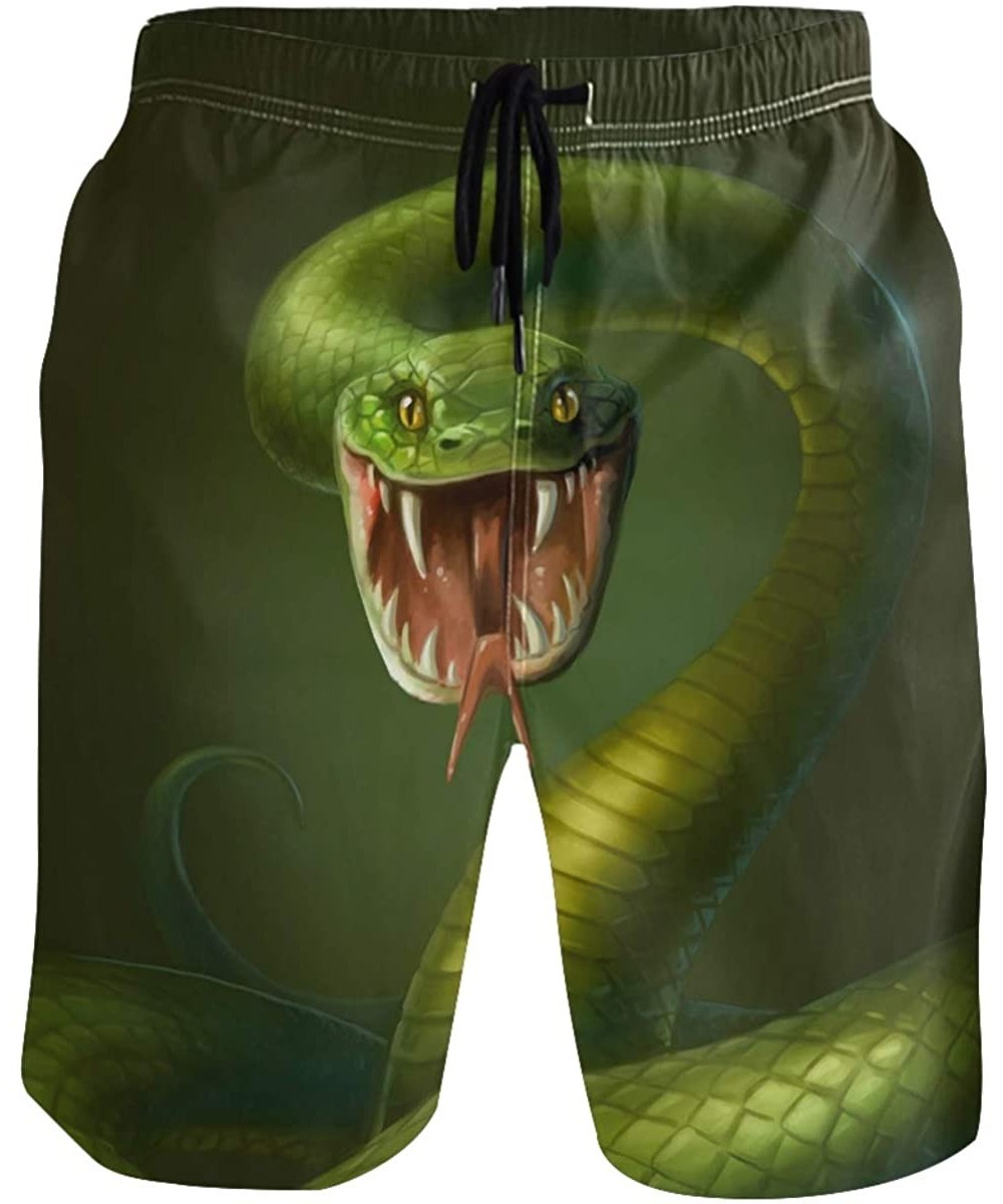 Vinatge Animal Green Snake Painting Men's Swim Trunks Quick Dry Shorts with Pockets - C0198D72TEK $25.06-Racing