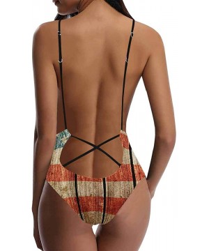 Cool National Flags V-Neck Women Lacing Backless One-Piece Swimsuit Bathing Suit XS-3XL - American Flag 01 - C918RAXUR30 $36....