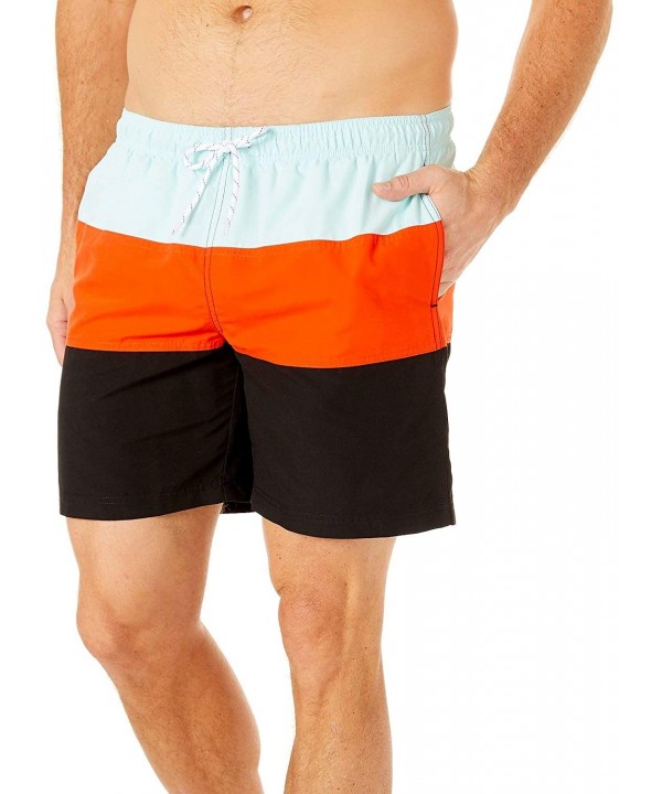 Mens Stripe Print Swim Trunks - Blue/Orange/Black - CL195RECGST $23.97-Trunks