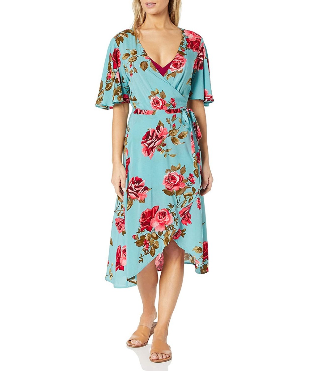 Women's Grace Wrap Front Cover-up Dress - Rose Garden Floral Print - CB18Z05W28O $38.30-Cover-Ups