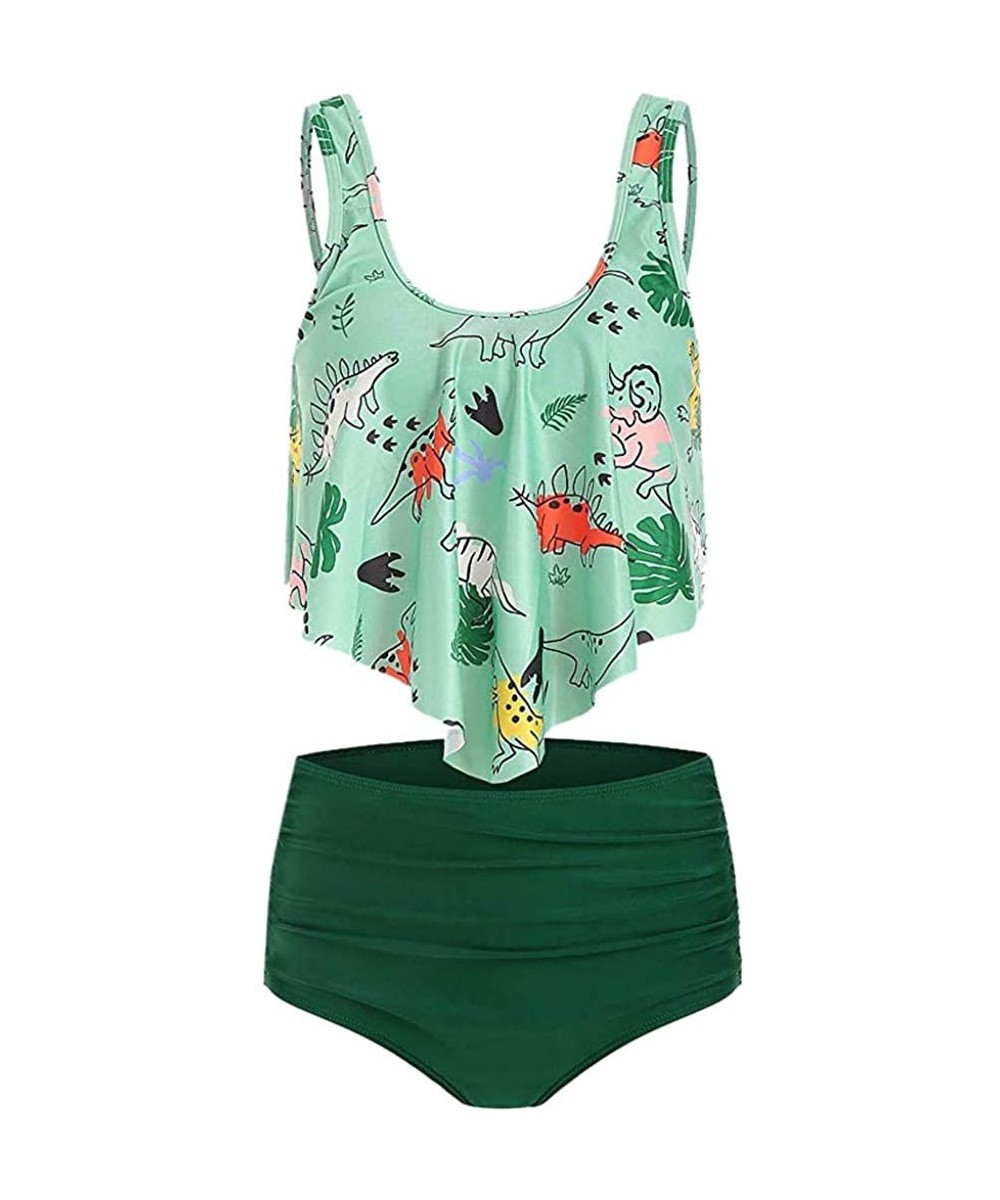 Hot Puls Size Bikini Dinosaur Printed Bathing Suit Summer Two Piece Tankini Beachsuit Halter Bikini Set Mint Green - CC18S2Z7...