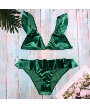 Swimwear for Womens- Sexy Swimming Solid Ruffled 2 Pieces Bathing Suit Beachwear Swimsuit Sets Bikini - Green - CI18NS4OMI5 $...