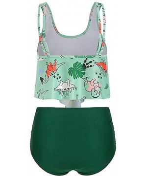 Hot Puls Size Bikini Dinosaur Printed Bathing Suit Summer Two Piece Tankini Beachsuit Halter Bikini Set Mint Green - CC18S2Z7...