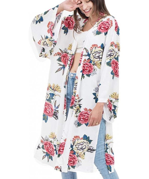 Women's Kimono Cardigan Casual Dress Beach Cover Up Floral Print Loose Open Front Duster-Length (Free Size) - 79 - CP199QHRL2...