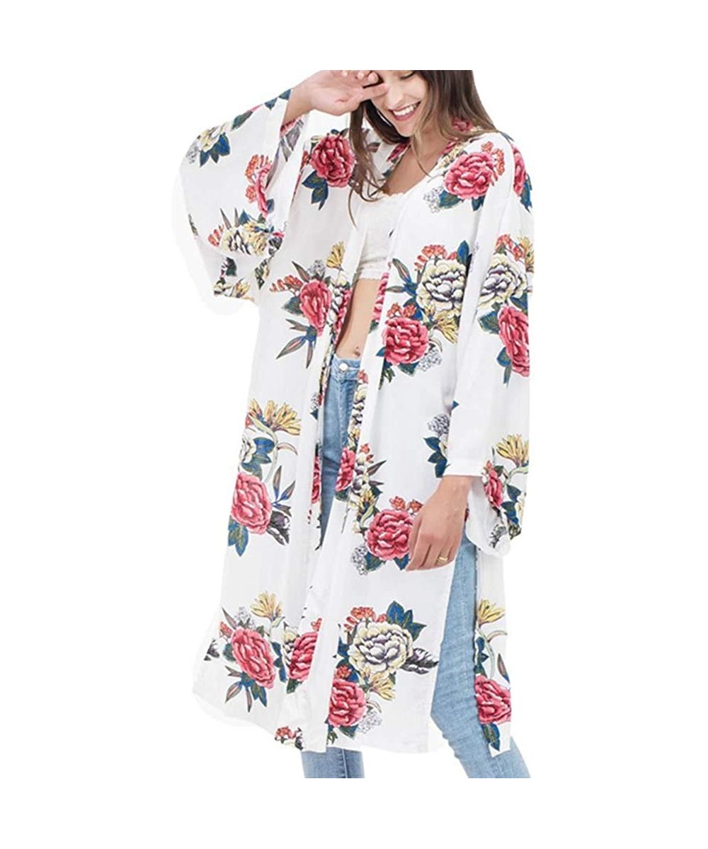 Women's Kimono Cardigan Casual Dress Beach Cover Up Floral Print Loose Open Front Duster-Length (Free Size) - 79 - CP199QHRL2...