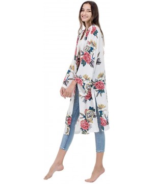 Women's Kimono Cardigan Casual Dress Beach Cover Up Floral Print Loose Open Front Duster-Length (Free Size) - 79 - CP199QHRL2...