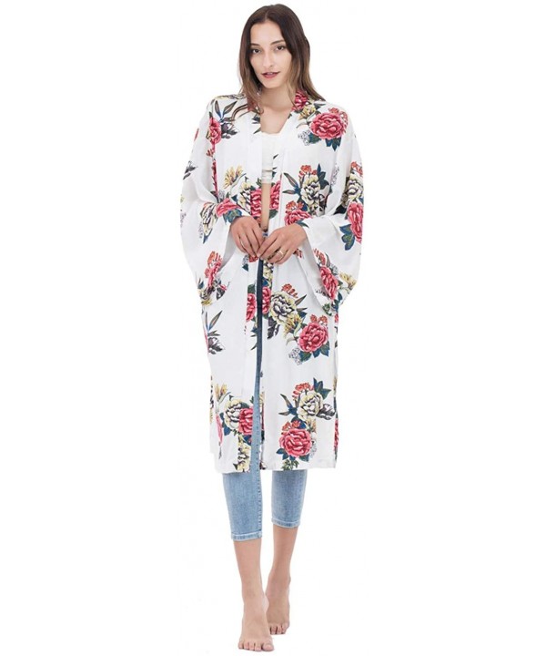 Women's Kimono Cardigan Casual Dress Beach Cover Up Floral Print Loose Open Front Duster-Length (Free Size) - 79 - CP199QHRL2...