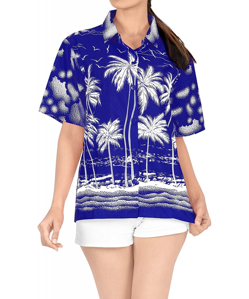 Women Plus Size Hawaiian Regular Fit Short Sleeve Tunic Shirt Printed D - Blue_x119 - C312O30IDHL $25.21-Cover-Ups