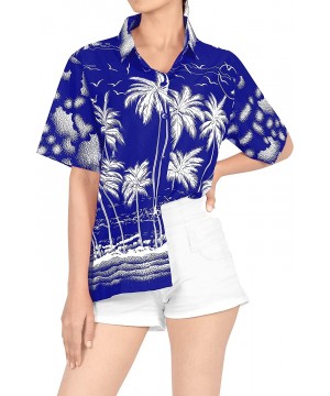 Women Plus Size Hawaiian Regular Fit Short Sleeve Tunic Shirt Printed D - Blue_x119 - C312O30IDHL $25.21-Cover-Ups