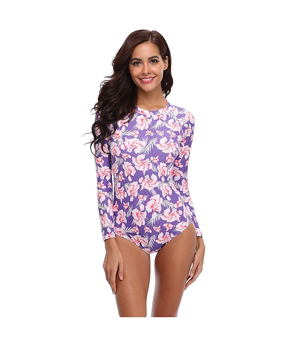 Women's Floral One Piece Rash Guard Swimsuit Sun Protection - Purple - CM18966T04Q $21.76-One-Pieces