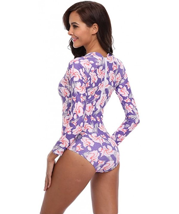 Women's Floral One Piece Rash Guard Swimsuit Sun Protection - Purple - CM18966T04Q $21.76-One-Pieces