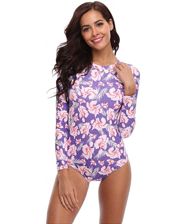 Women's Floral One Piece Rash Guard Swimsuit Sun Protection - Purple - CM18966T04Q $21.76-One-Pieces