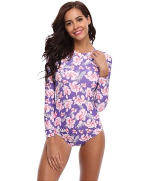 Women's Floral One Piece Rash Guard Swimsuit Sun Protection - Purple - CM18966T04Q $21.76-One-Pieces