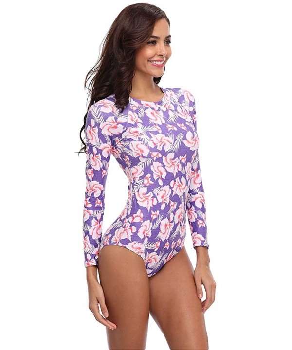 Women's Floral One Piece Rash Guard Swimsuit Sun Protection - Purple - CM18966T04Q $21.76-One-Pieces