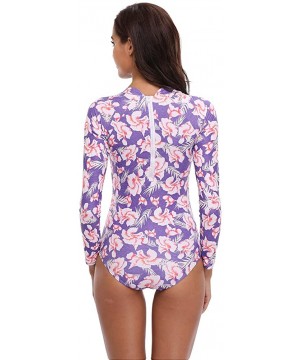 Women's Floral One Piece Rash Guard Swimsuit Sun Protection - Purple - CM18966T04Q $21.76-One-Pieces