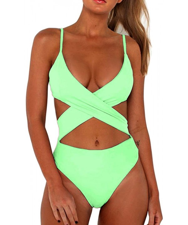 Women's Sexy Criss Cross High Waisted Cut Out One Piece Monokini Swimsuit - Neo Mint - CW194HOMETW $23.13-One-Pieces