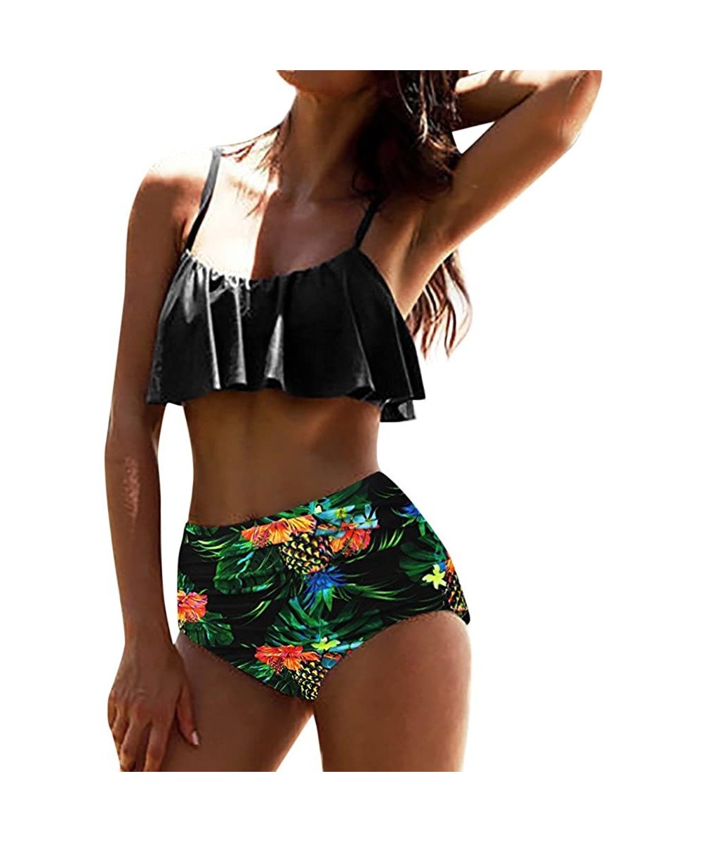 Women's Beach Bikini Set - Two Piece Flounce Swimsuit High Waist Tummy Contrl Bathing Suits - Green - CN194OWLUUO $11.89-Bottoms