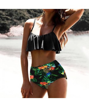 Women's Beach Bikini Set - Two Piece Flounce Swimsuit High Waist Tummy Contrl Bathing Suits - Green - CN194OWLUUO $11.89-Bottoms