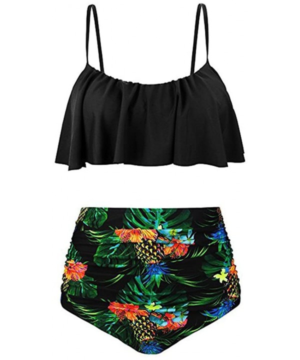 Women's Beach Bikini Set - Two Piece Flounce Swimsuit High Waist Tummy Contrl Bathing Suits - Green - CN194OWLUUO $11.89-Bottoms