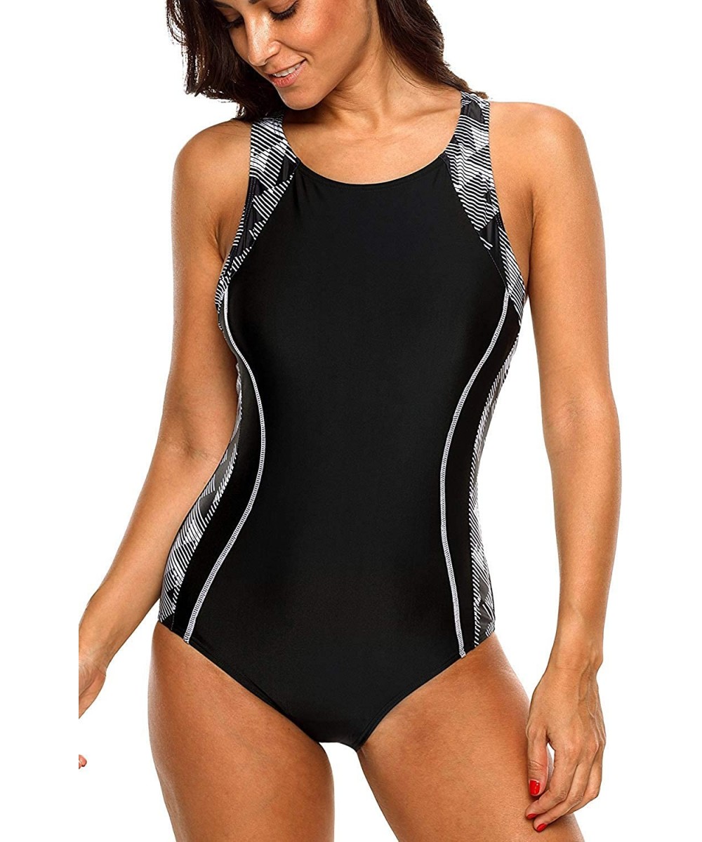 Women's Competitive Athletic One Piece Swimsuit Racerback Training Swimwear Bathing Suits - Black/White Stripe - C518QYO8QTG ...