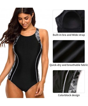 Women's Competitive Athletic One Piece Swimsuit Racerback Training Swimwear Bathing Suits - Black/White Stripe - C518QYO8QTG ...