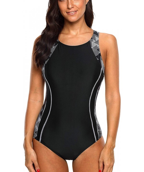 Women's Competitive Athletic One Piece Swimsuit Racerback Training Swimwear Bathing Suits - Black/White Stripe - C518QYO8QTG ...