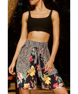 Women Drawstring Boho Oceanside Beach Tie Belted Board Short Pant with Pocket - Leopard Flower Print - CN190E7LC5Q $13.18-Boa...