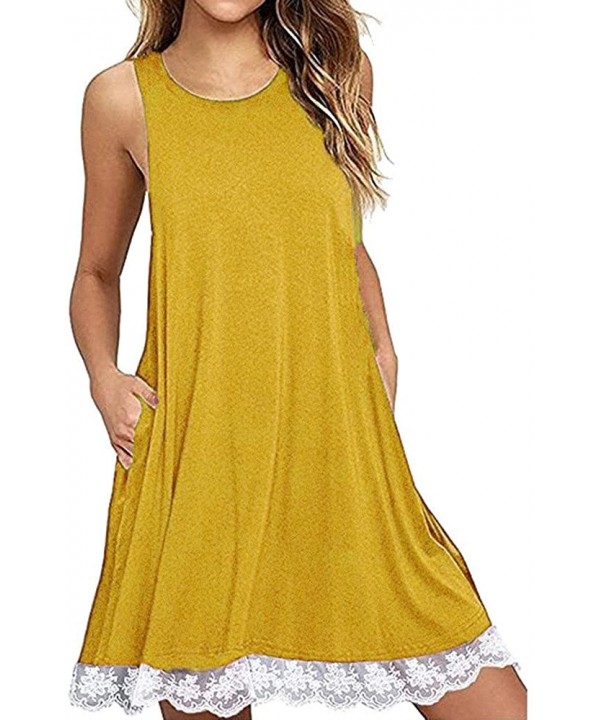 Women Dress Summer Tank Swing Dress Sleeveless Lace Beach Holiday Casual Loose Party Above Knee Dresses Sundress Yellow - CH1...