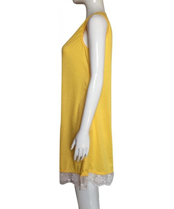 Women Dress Summer Tank Swing Dress Sleeveless Lace Beach Holiday Casual Loose Party Above Knee Dresses Sundress Yellow - CH1...