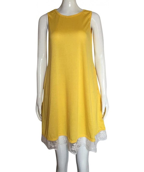 Women Dress Summer Tank Swing Dress Sleeveless Lace Beach Holiday Casual Loose Party Above Knee Dresses Sundress Yellow - CH1...