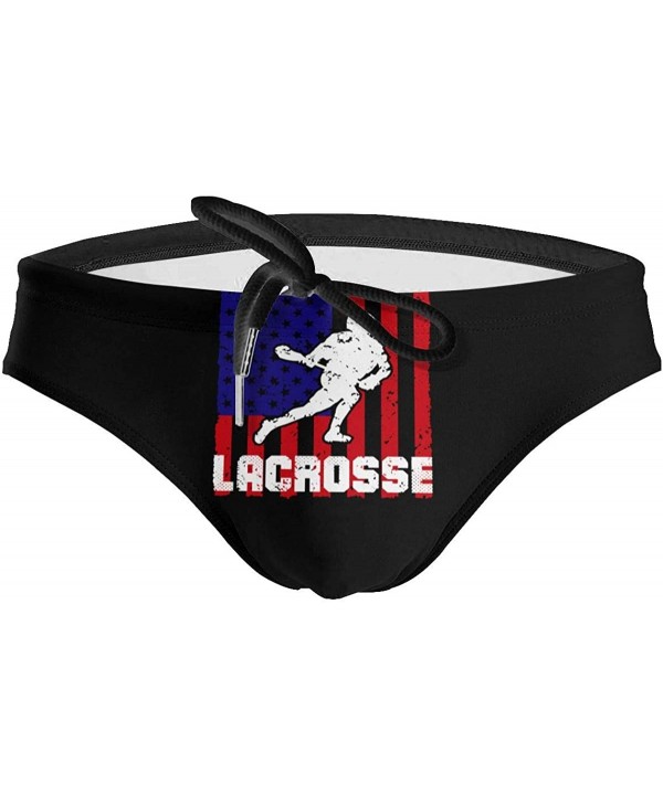 Lacrosse USA Flag Mens Bikini Swimsuit Funny Bathing Suit with Drawstring - C719E7GOH37 $23.24-Briefs